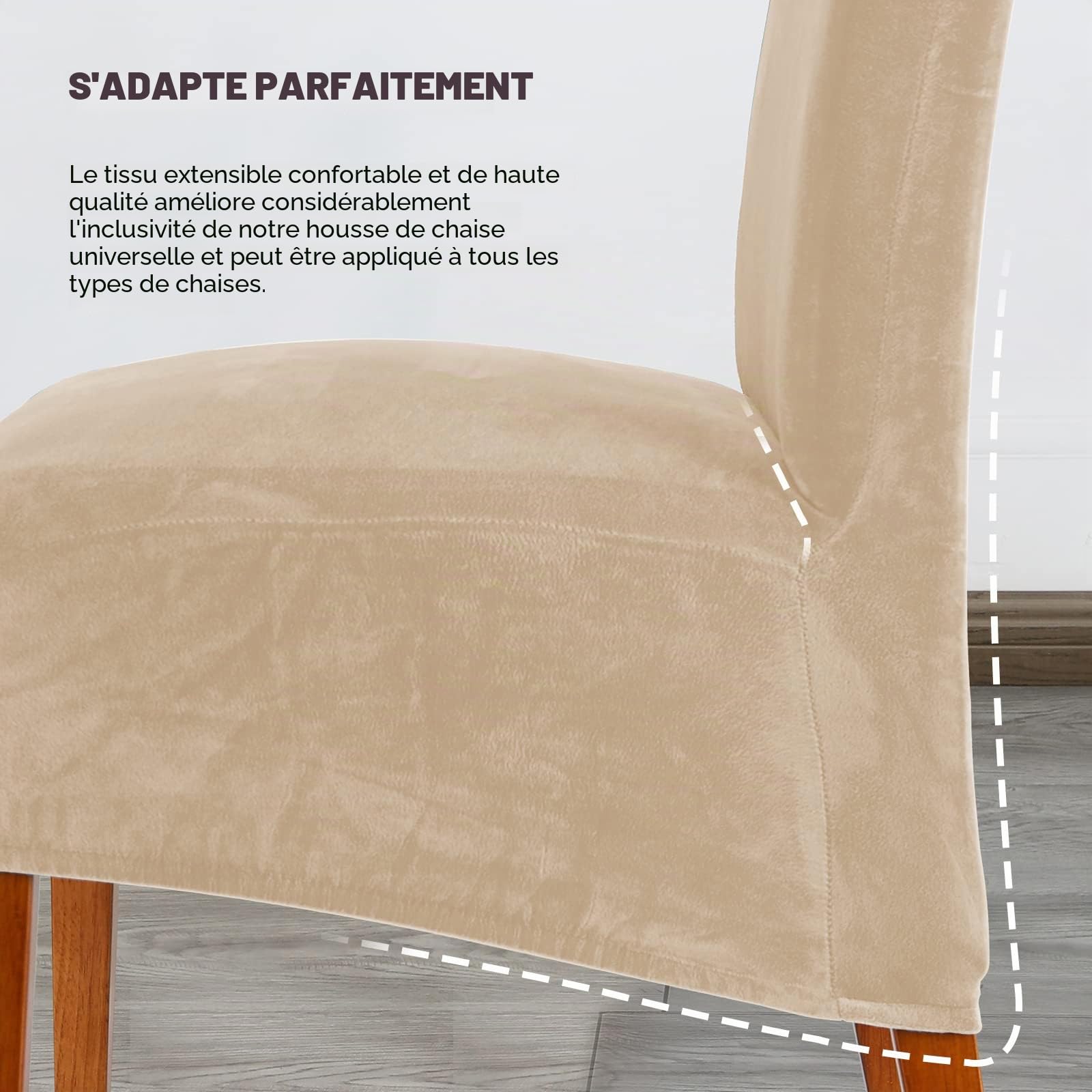 CMAKER Lot de 6 housses de chaise de salle à manger en velours extensible avec dossier haut en élasthanne élastique lavable amovible XL Beige