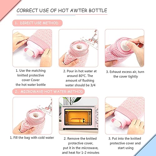 Miniatura 6 de Redify Pequeña bolsa para botella de agua caliente para compresas frías y calientes con cubierta, calefacción por microondas, silicona suave y