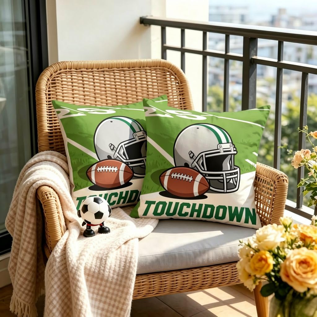 Touchdown Football Helmet Linen Pillow Covers -16x16