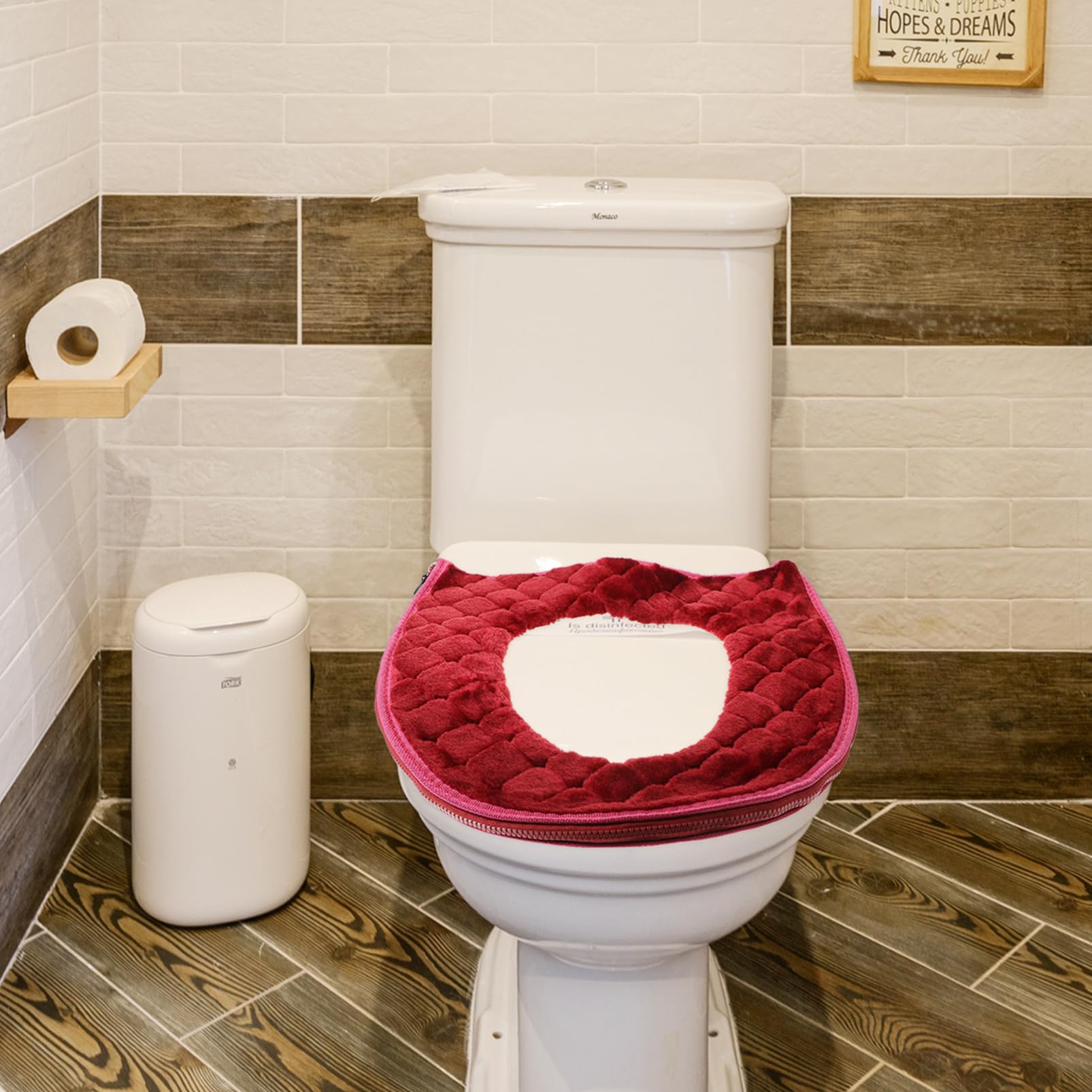 RORPOIR 2 Pcs Toilet Warmer Pad Padded Toilet Elongated Plush Toilet Pad Toilet Seat Warmer Cushion Cover Zip Toilet Cover Toilet Cushion Parts Reusable Toilet Seat Cover Rug Flannel Red