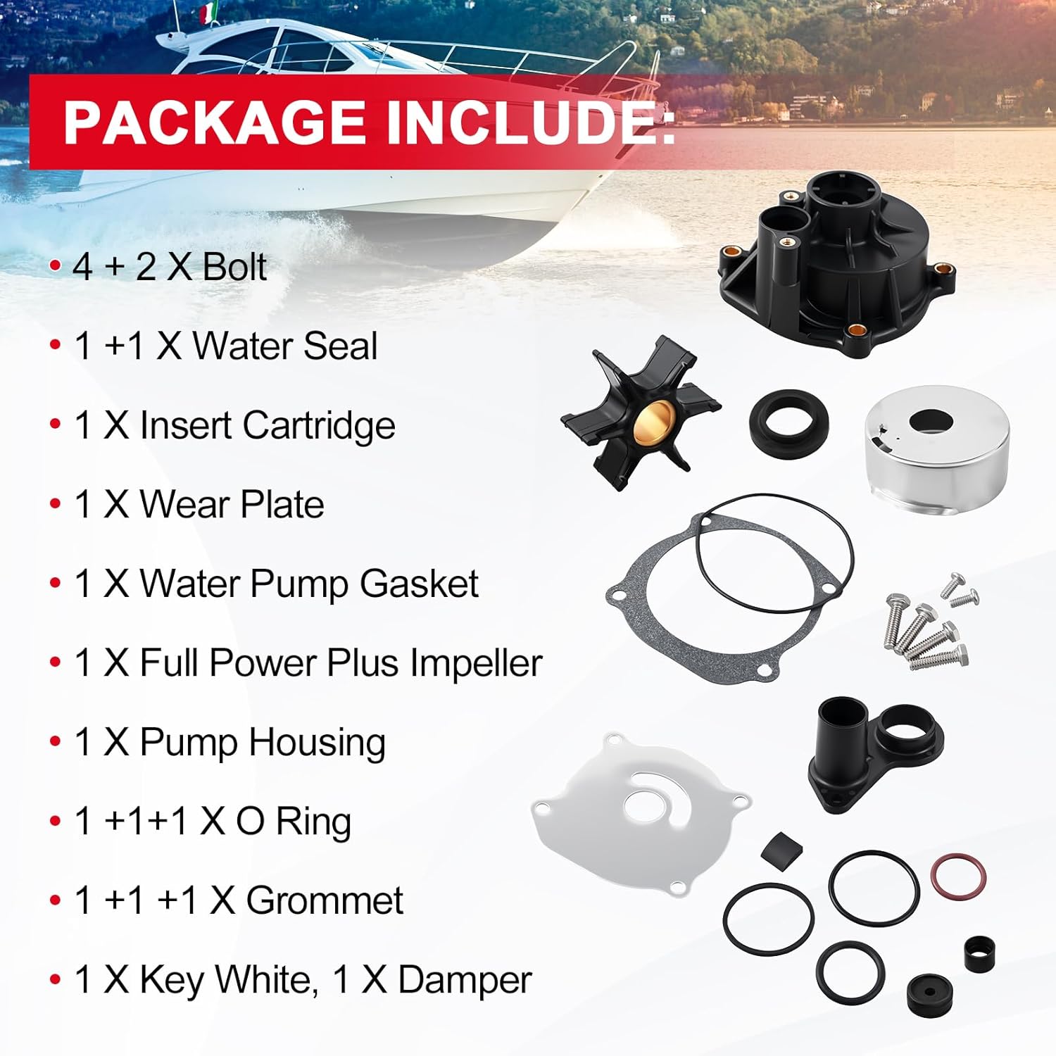 5001594 Water Pump Repair Kit with Housing for Johnson Evinrude V4 V6 V8 85-300HP Outboard Motor Parts - Replace 5001594 395060 390768 Sierra 18-3392