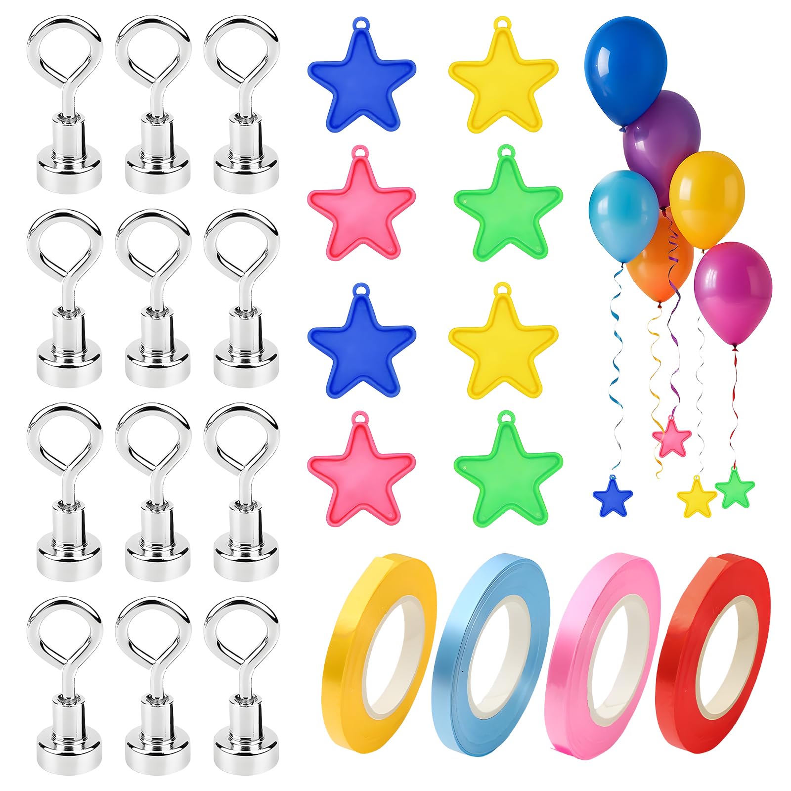 Guegine 20 PCS Balloon Weights,Star Helium Balloon Weight,Magnetism Ball-oon Holder,Ball-oon Weigh-ts and Ribbon with 4 Pcs Ribbons for Wedding and Birthday Parties