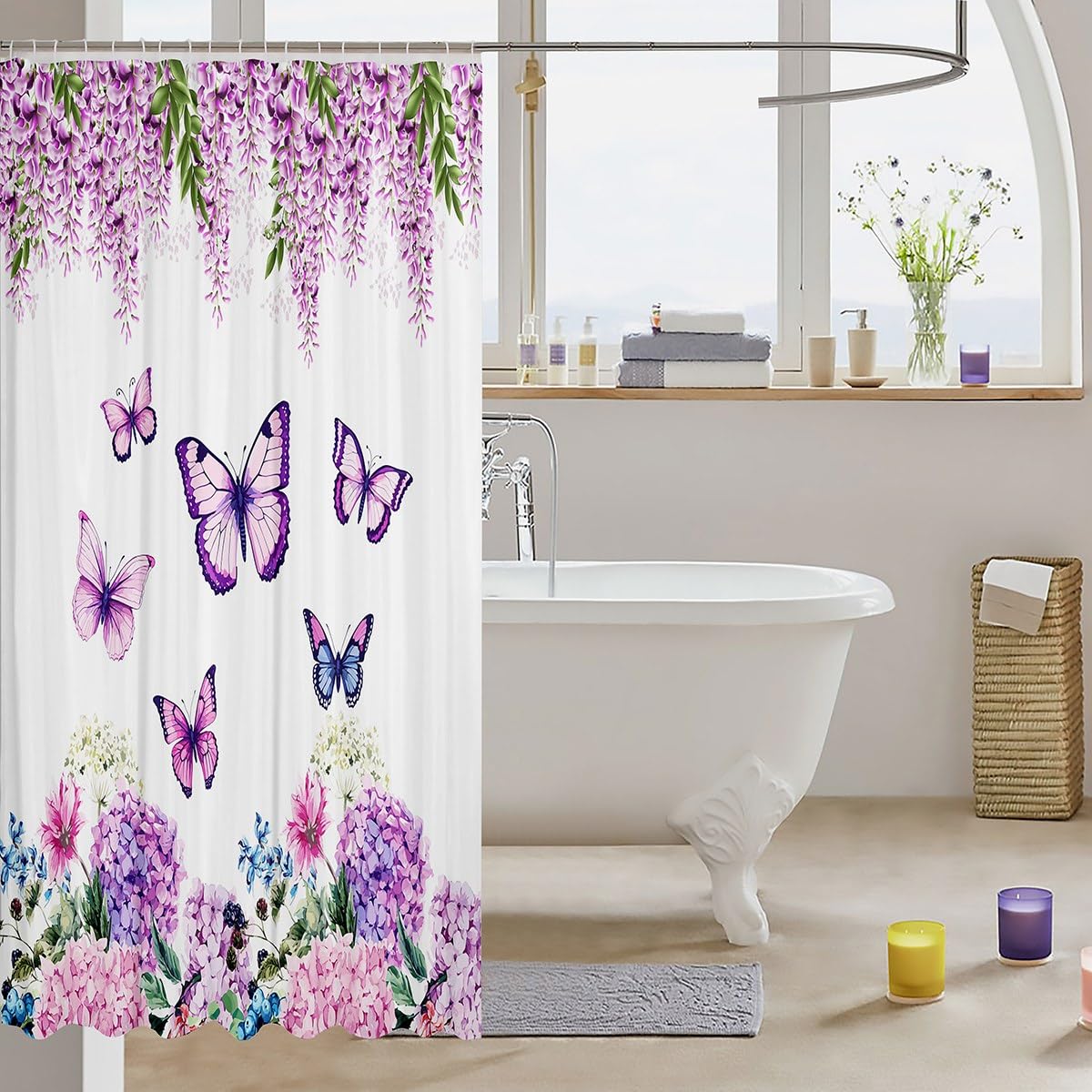 Tenda Da Doccia Floreale Per Bagno, Tenda Con Foglie Colorate, Set Di Tende Da Doccia Con Ganci Per Tende 180 Cm X 180 Cm 90075082
