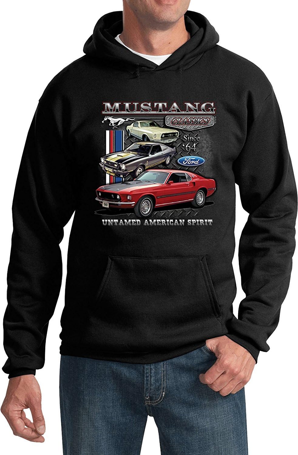 Lucky Ride Mens Ford Classic Mustang Hoodie Sweatshirt Untamed American Spirit