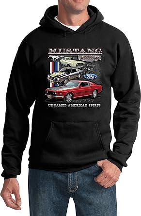Lucky Ride Mens Ford Classic Mustang Hoodie Sweatshirt Untamed American Spirit