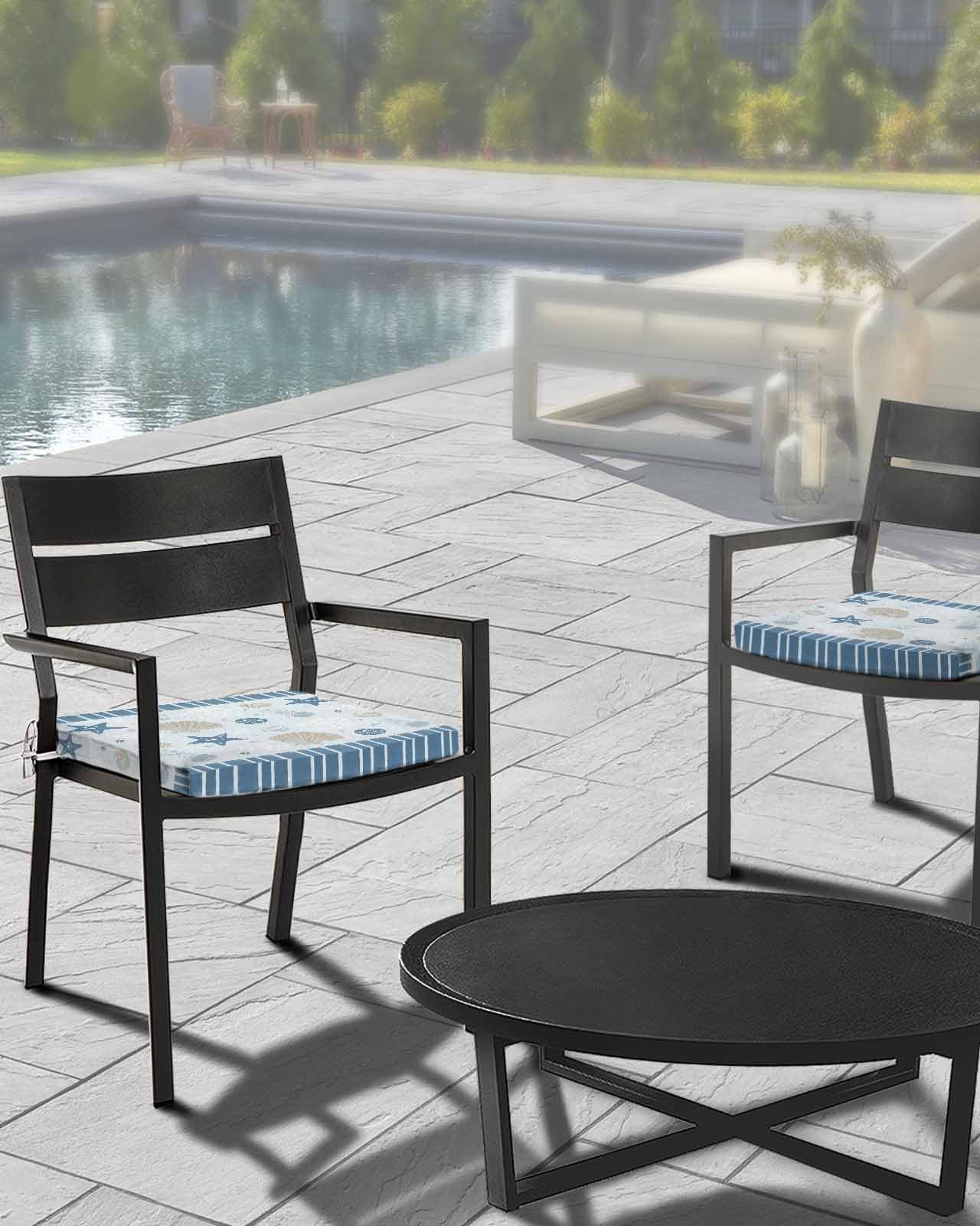 Blue Starfish Indoor/Outdoor Seat Cushions Cover,Waterproof Patio Chaise Lounge Cushion Cover for Beach Pool Side Chair Cushions 20x18x2 Pieces Coastal Coral Shells Conch Jellyfish Nautical Striped