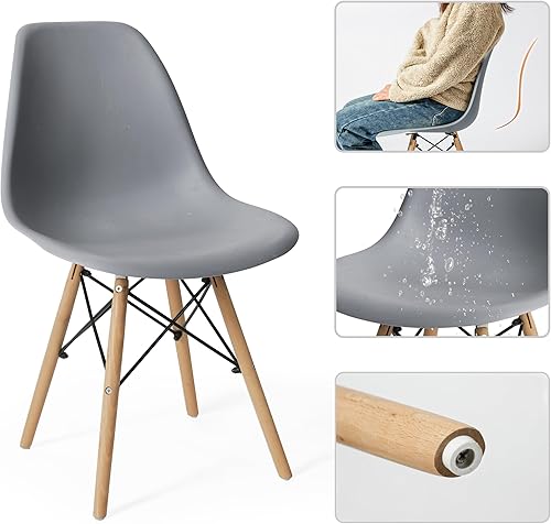 Miniatura 6 de CangLong - Sillas de comedor modernas de mediados de siglo, sillas DSW de plástico, juego de 4 unidades, color gris
