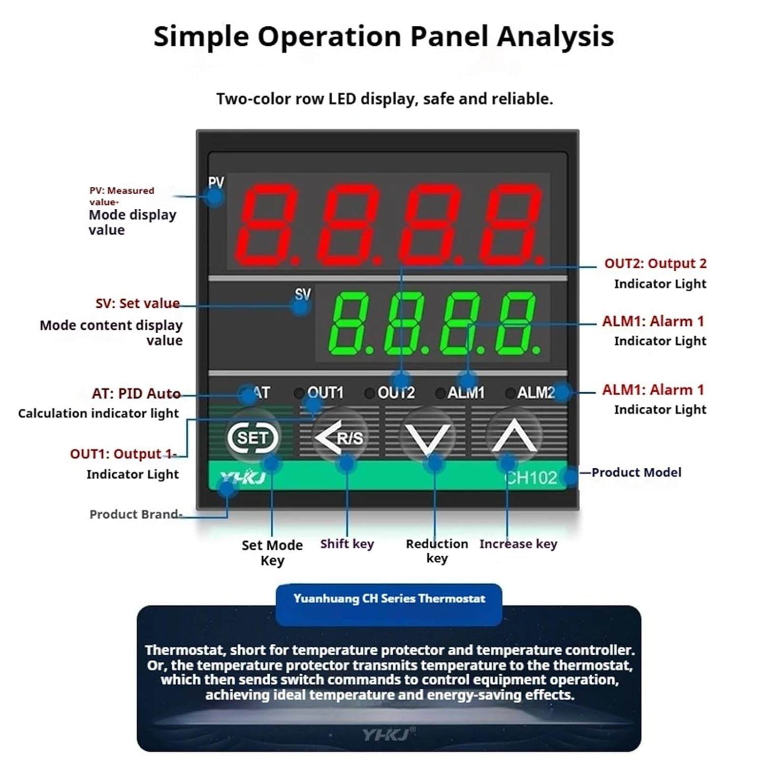 Thermostat CH102 Intelligent Temperature Controller CH4.02 Short Shell Control(72X72-2out 2alarm)
