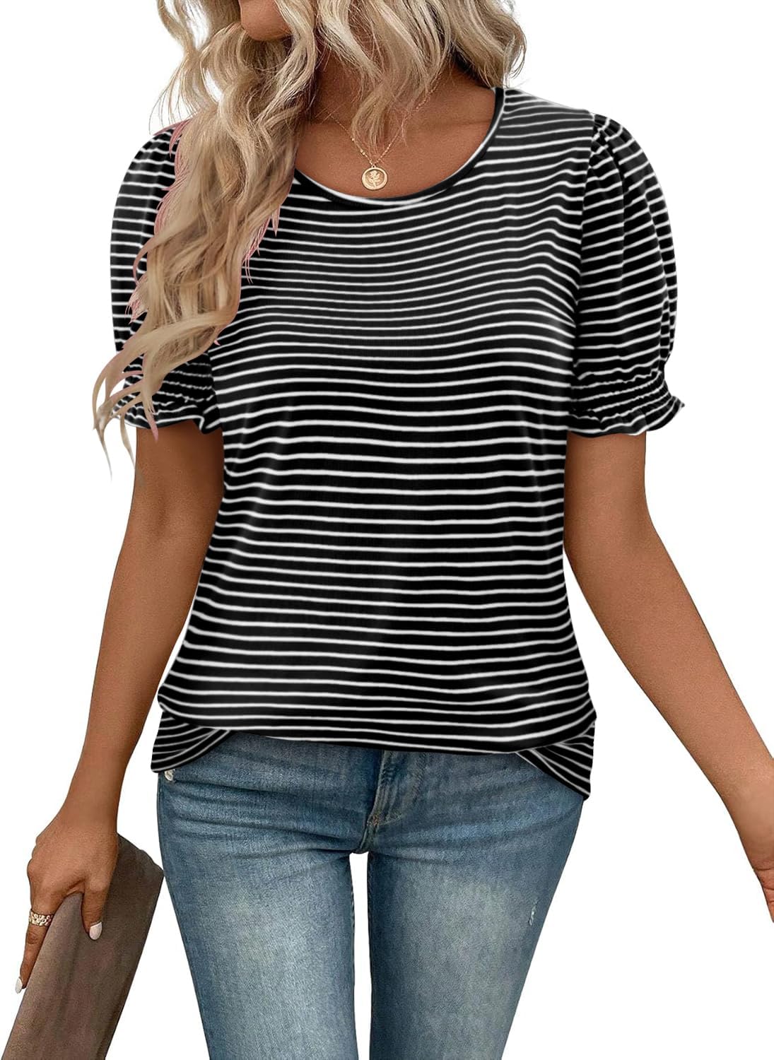 CRAZY GRID Women's Summer Tops Ruffle Short Sleeve 2026 Casual Knit Loose Fit T-Shirt - Image 3