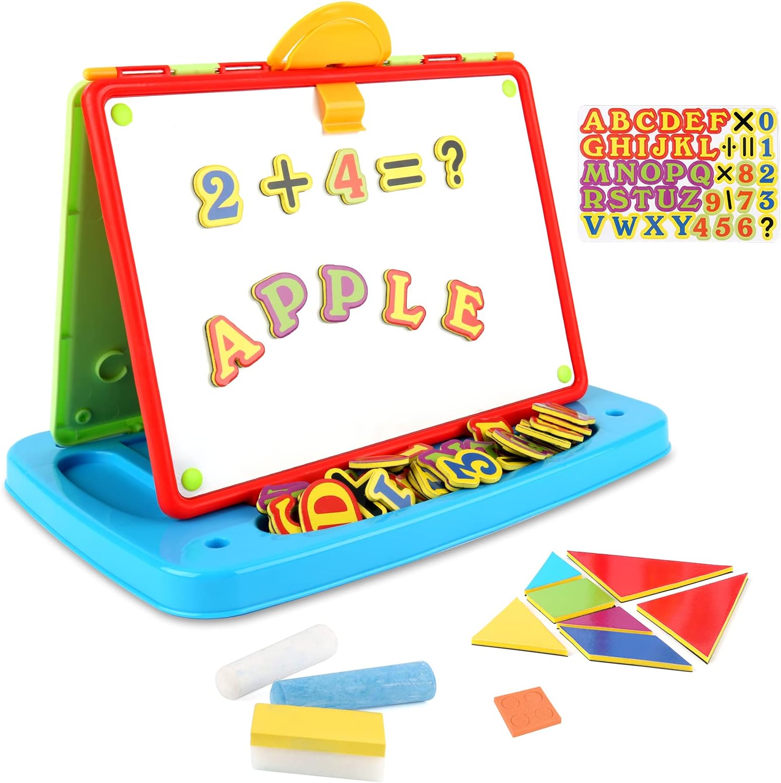 deAO Childrens Art Drawing Doodle Tabletop 2in1 Double Sided Boards - Blackboard and Magnetic Whiteboard with Chalk and Magnets
