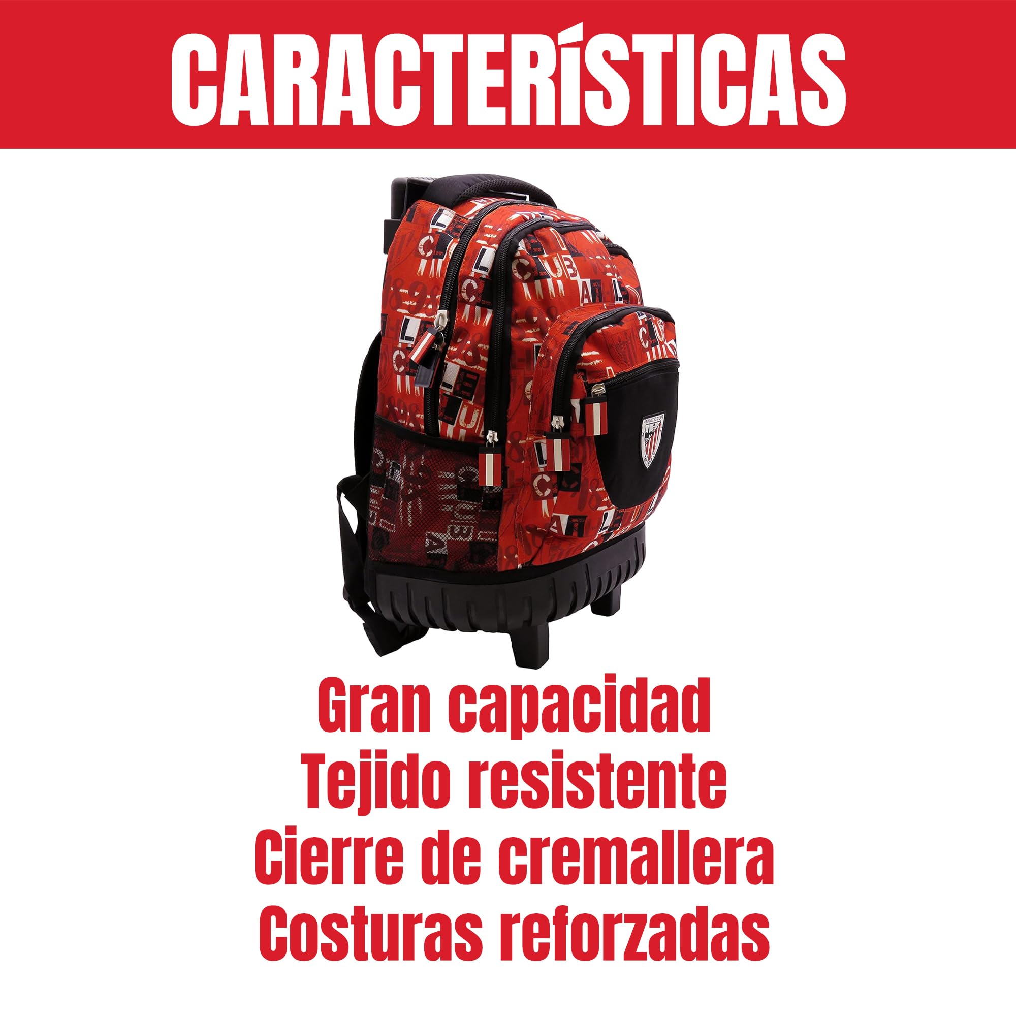 CYPBRANDS Athletic Club de Bilbao, Mochila Trolley, Color Rojo y Negro