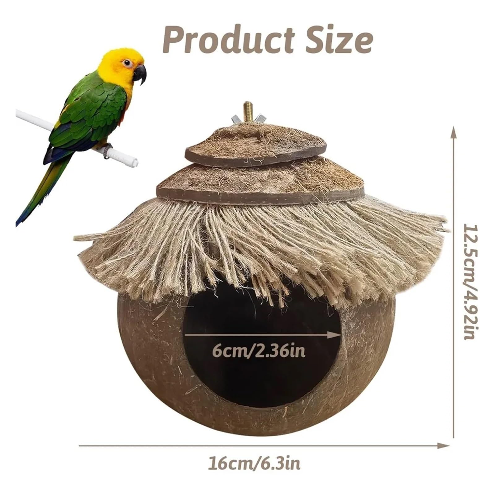 Nido de pájaro de Concha de Coco Casita Colgante de Fibra Coco for pájaros en Jaula, Nido cría for Loros, periquitos, agapornis, pinzones y Canarios pequeños(2pcs Coconut Hide)