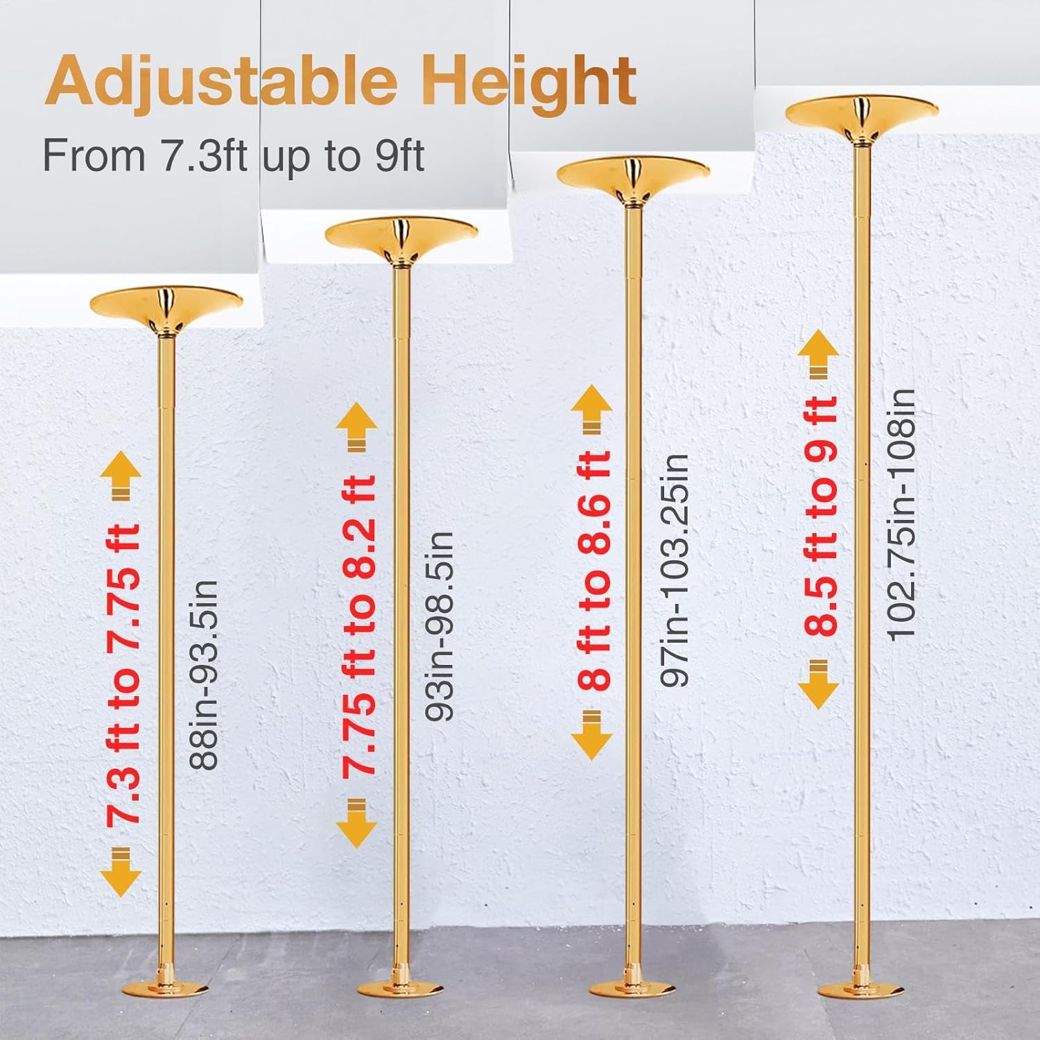 Dancing Poles-Anti-Slip Fitness Pole | Heavy Duty Professional 45mm Spinnings & Static Dance Pole,Stripper Pole Adjustable Height(88"-108"),Holds 330 Lbs,Kit for Home,Fitness,Pole Dance