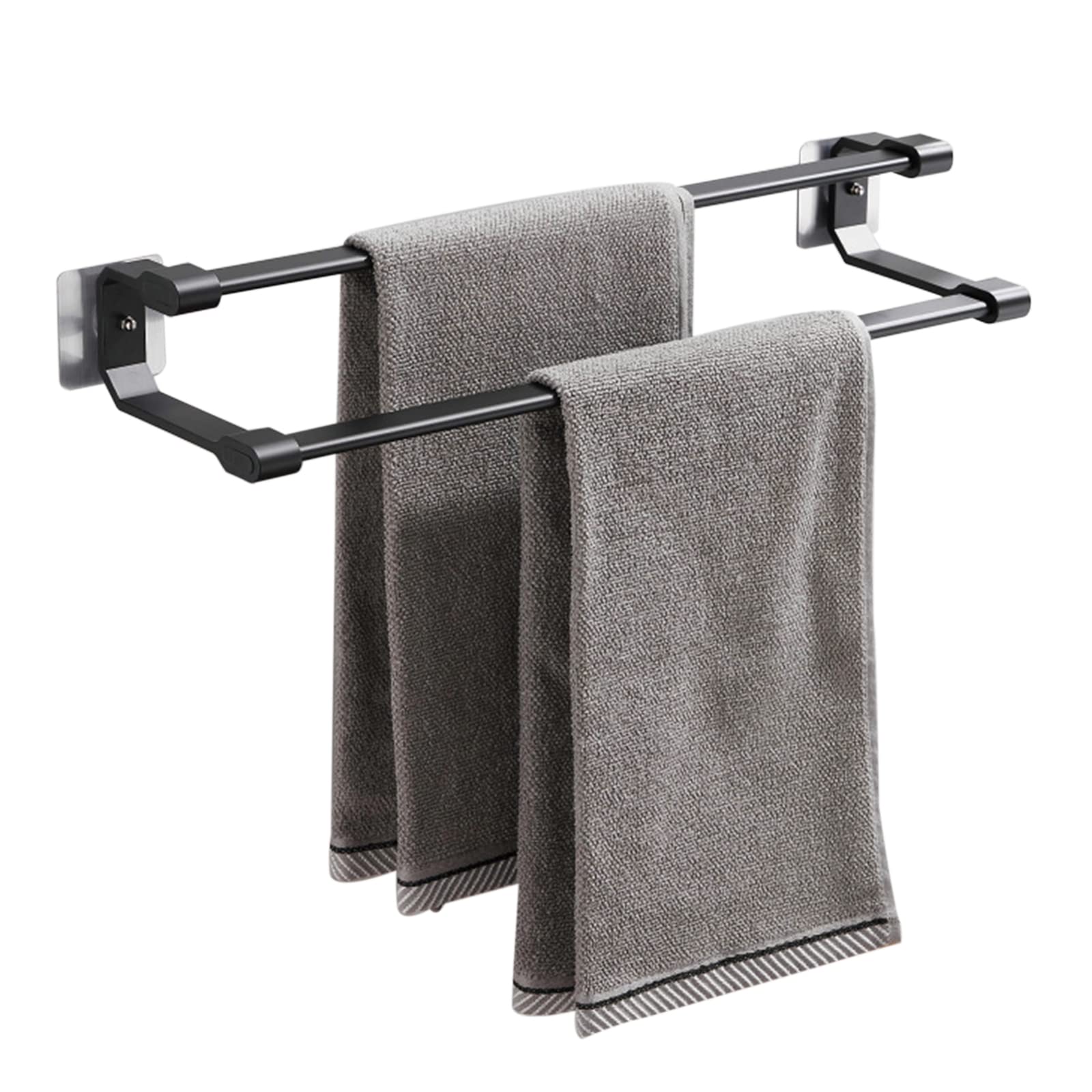 Porte-serviettes noir double barre aluminium 50 cm sans perçage