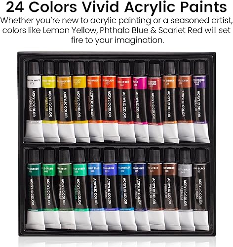 Miniatura 3 de MERRIY Juego de pintura acrílica de 80 piezas, kit de suministros de pintura para artistas con caballete de caja de bocetos de mesa, pinturas