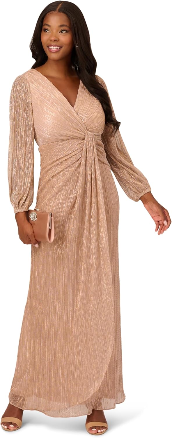 Adrianna Papell Womens Metallic Mesh Draped Gown - Image 4
