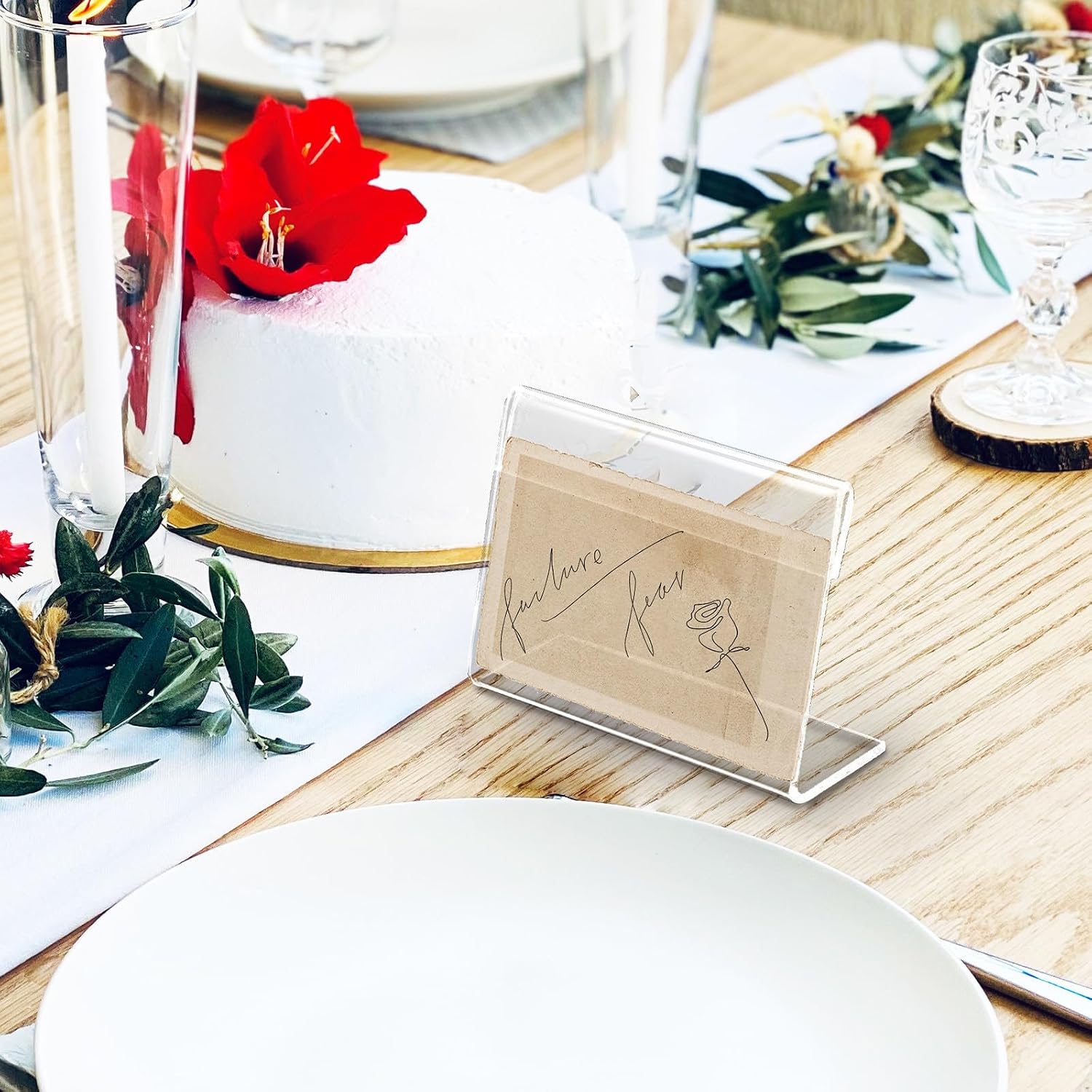 36pcs Acrylic Name Cards Display Holder with L Shape Design, 3.5x2.4in Table Sign Holder for Retail and Tabletop Use, Easy to Use and Space Saving Price Label Stand image 5