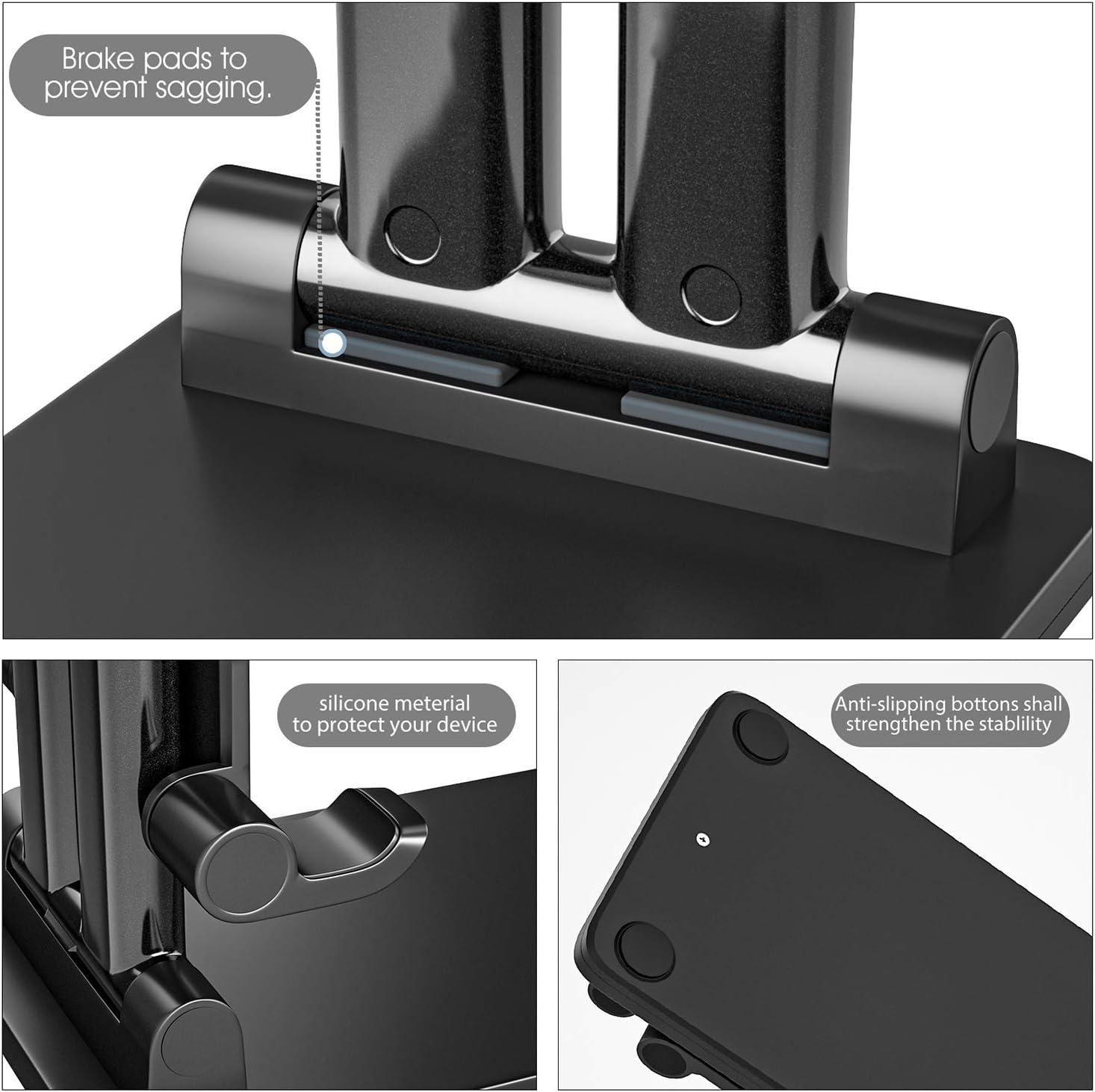 Foldable Cell Phone Stand for Desk, Angle & Height Adjustable Desk Phone Stand Holder with Stable Anti-Slip Design, Compatible with iPhone 13 /13 Pro Max/12/12 Pro/ Smartphones/ipad/Kindle - Black