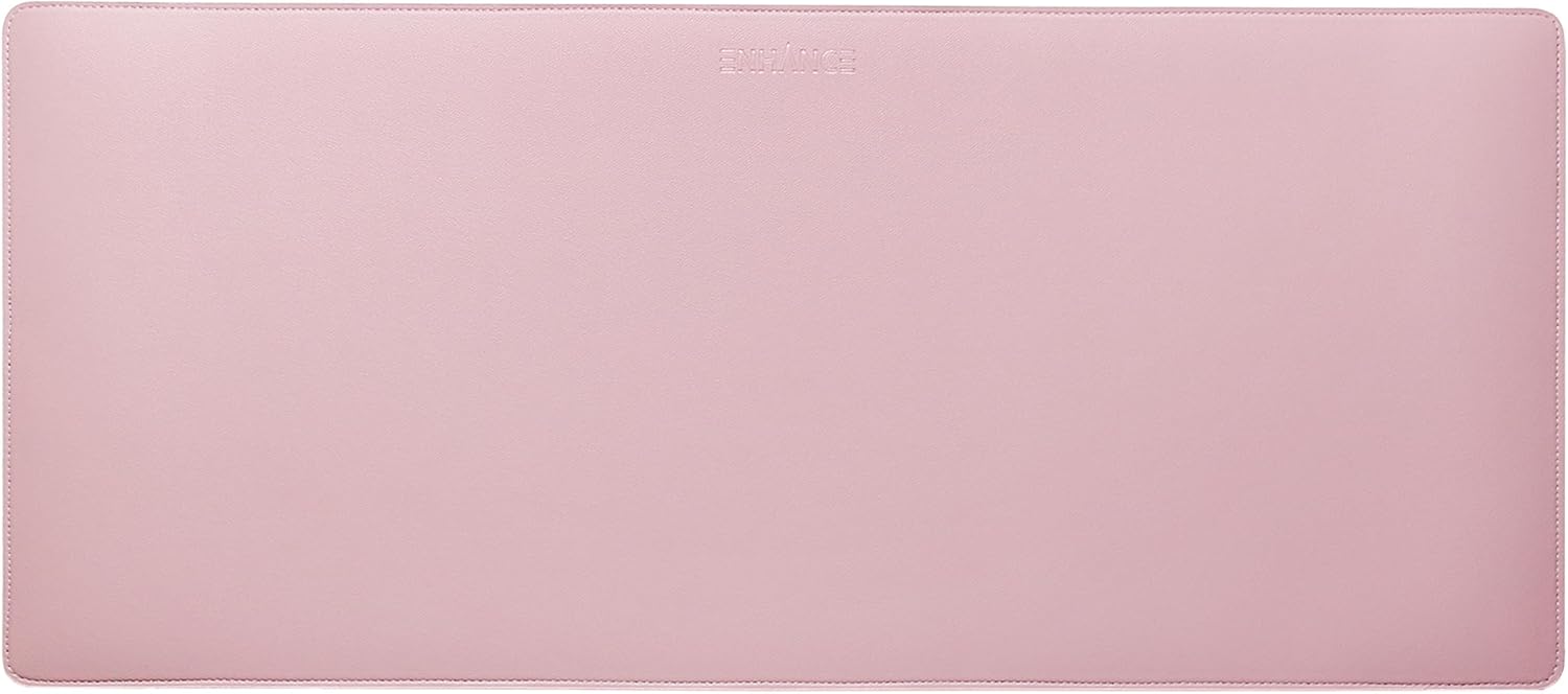ENHANCE PU Leather Mouse Pad – Faux Leather Desk Mat Protector Extra Large – Water and Stain Resistant, Non-Slip Grip and Stitched Edges – Great Decor and Work from Home Office Accessories (Pink)