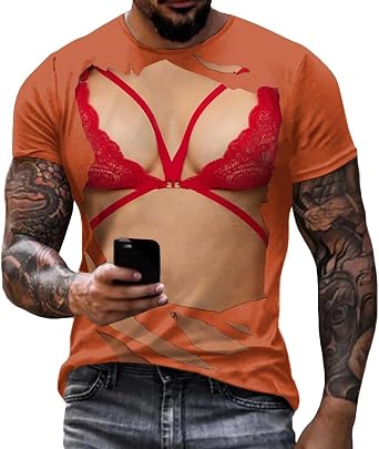 Mens 3D Print T Shirts Funny Novelty T-Shirts Young Men Tee Short Sleeve Crew Neck Sexy Shirts for Men