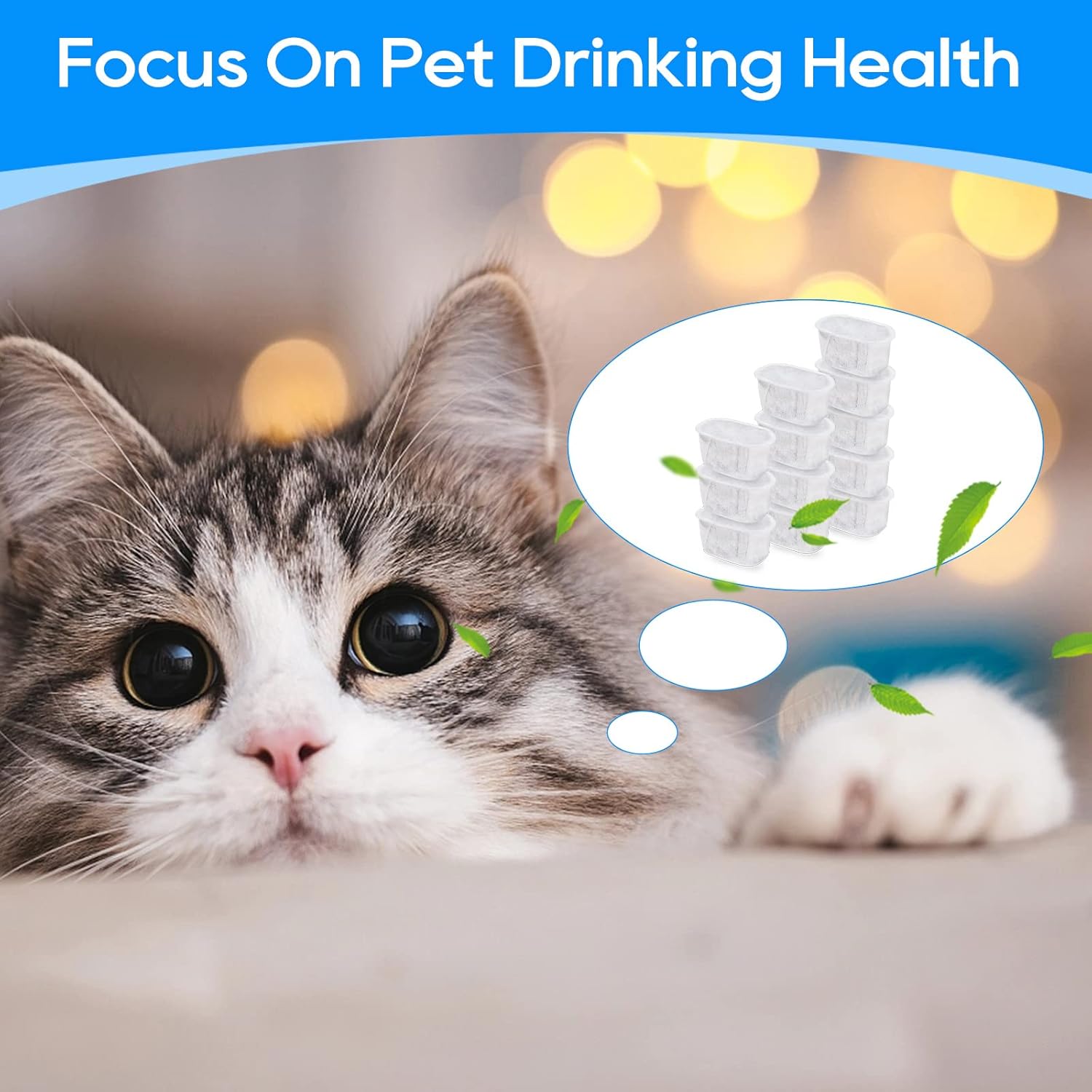 16 Pack Filters for Cat Water Fountain W300&W300B&W500 True Filtering, Pet Fountain Filter Replacement for 67oz/2L Automatic Pet Water Fountain
