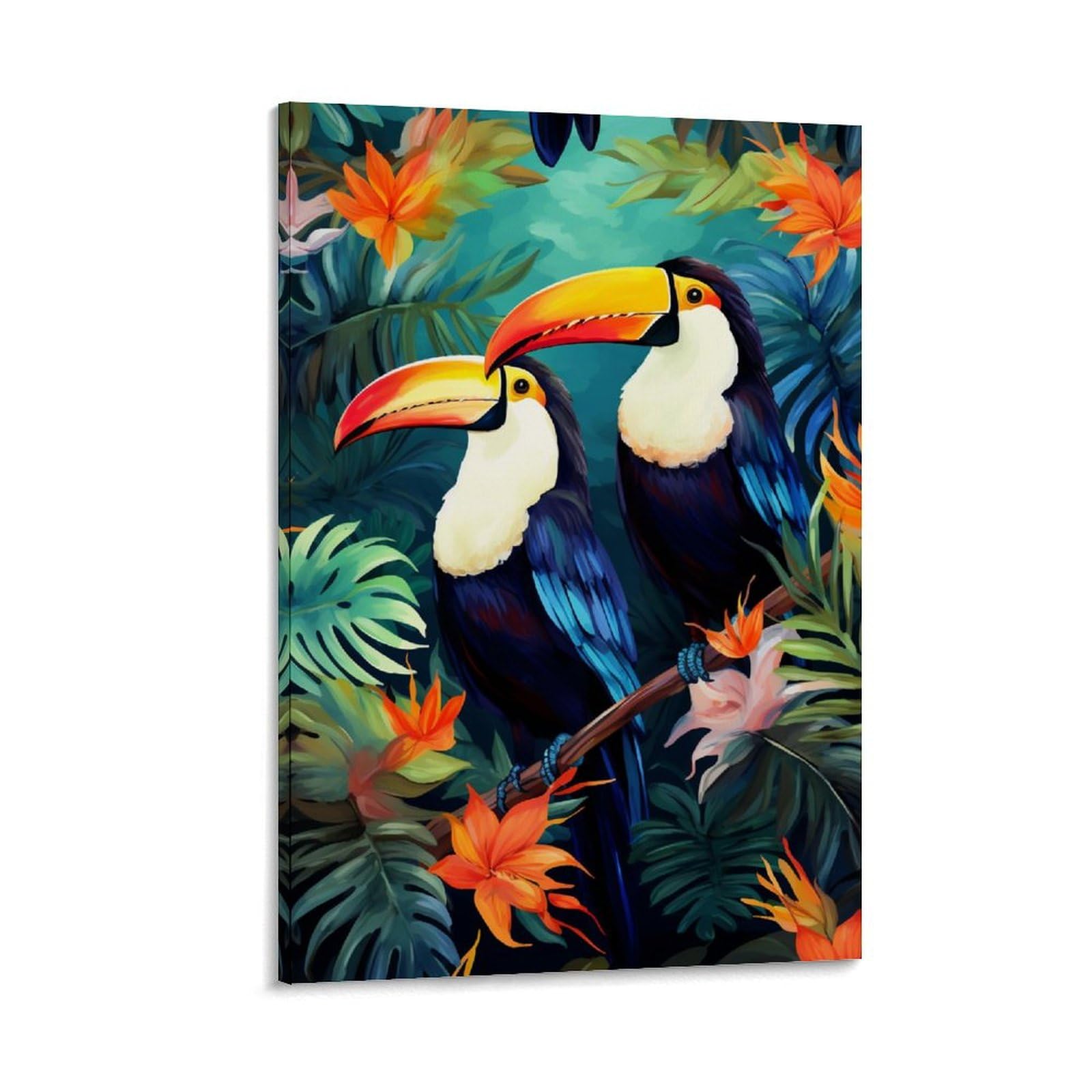 GMUKIFFY Watercolor Toucan Painting on Canvas Wall Art Tropical Rustic Nature Birds Stretched And Framed Canvas Prints Artwork for Home Decorations Ready to Hang Wall Decor 12x18inch(30x45cm)
