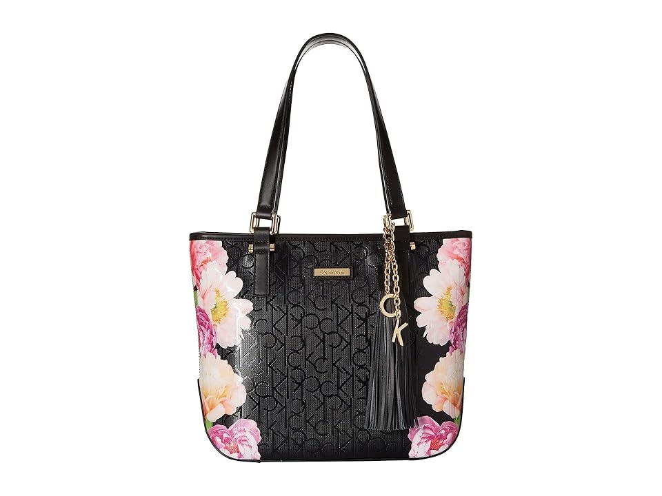 

Calvin Klein Embossed Tote (Black Flower) Tote Handbags
