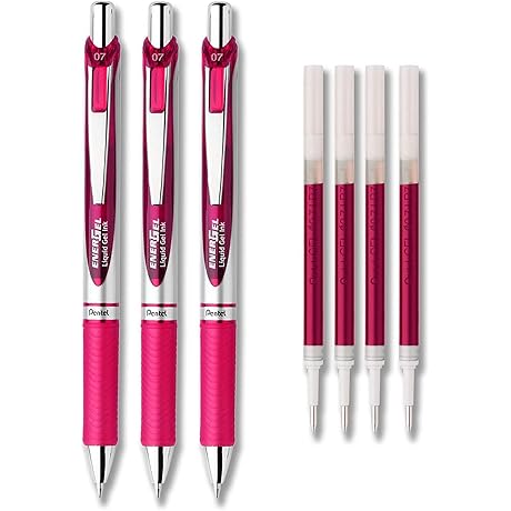 Pentel EnerGel Deluxe RTX Liquid Gel Pink Pens With Pink Ink