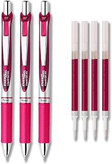EnerGel Deluxe RTX Liquid Gel Ink Pen Set Kit, Pack of 3 with 4 Refills (0.7mm) (Pink)
