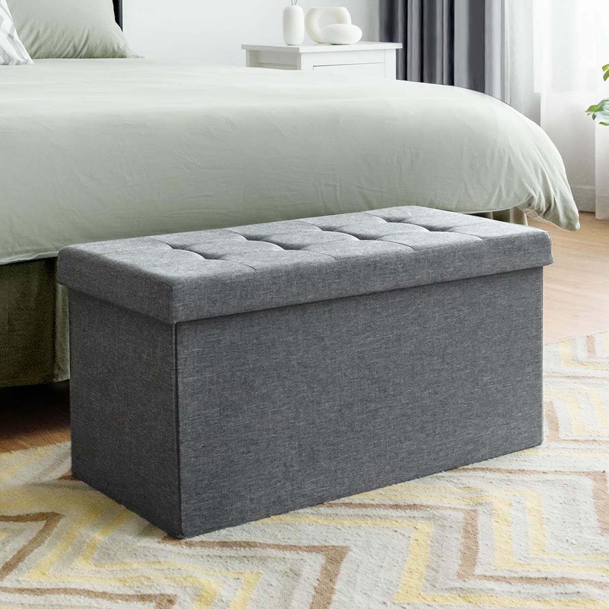 COSTWAY Otomana de Almacenamiento Plegable, 80 x 41 x 41 cm, Taburete Almacenaje, Puff Almacenaje, Banco para Zapatos con Asiento Acolchado para Sala de Estar, Dormitorio y Entrada (Gris Claro)