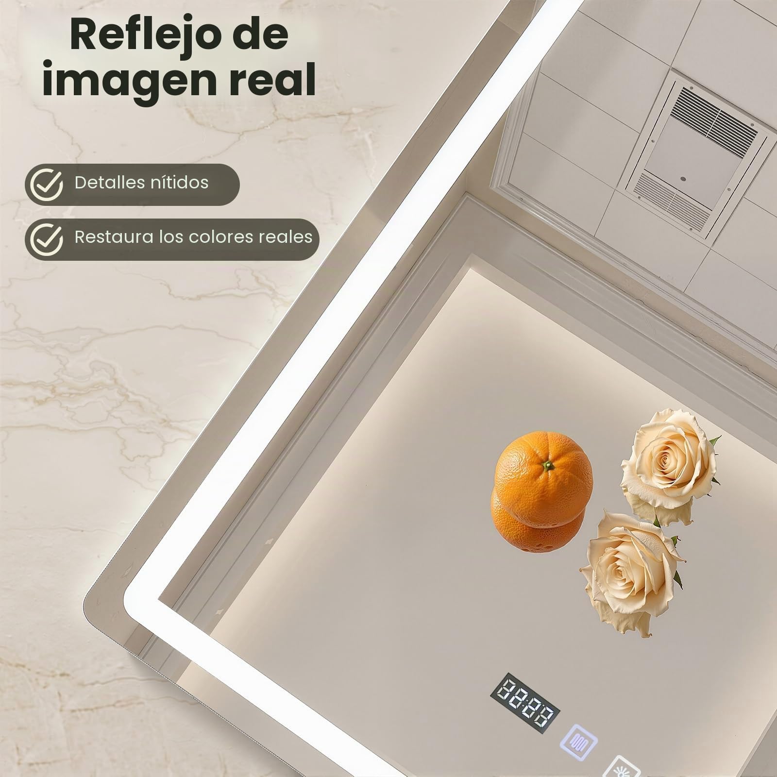 Espejo de baño con iluminación 60 x 80 cm, espejo LED con 3 colores de luz regulable, antivaho, espejo de pared LED horizontal/vertical para baños, lavabos (60 x 80 cm)