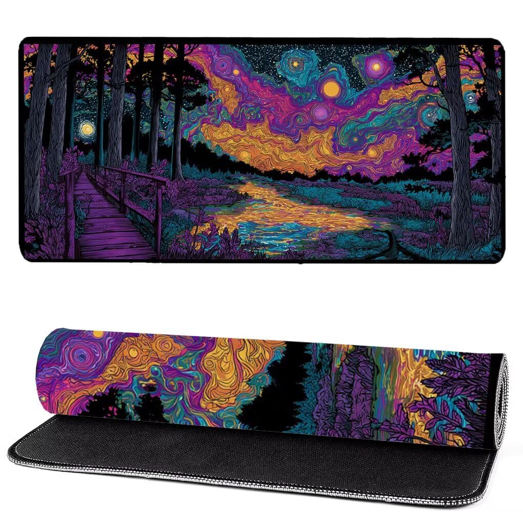 Podkładka pod mysz XXL 1000 x 500 x 3 mm abstrakcyjna, podkładka pod mysz do gier gwiaździste niebo, poprawa precyzji i szybkości, antypoślizgowa gumowa podkładka do gier, dekoracja na biurko MM-55