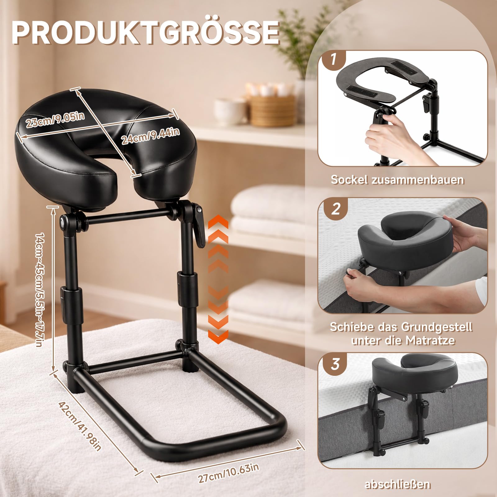 Massage Kopfstütze für Bett Höhe 14–45 cm, Ergonomische Massage-Kopfstütze & Massage-Kissen mit Gesichtsschlitz, kompatibel mit Massageliege, Massagetisch, Kosmetikliege, Kopf Massage Zubehör