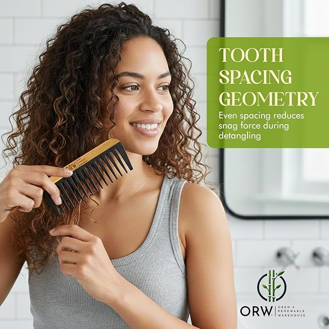 Peine de Dientes Anchos para Cabello Rizado de Bambú miniatura 4