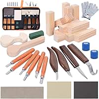 Ninonly Kit de 32 ferramentas de entalhe em madeira, conjunto de facas de corte de madeira para iniciantes, conjunto de facas de entalhe com 12 blocos de tília, kit de marcenaria, hobbies DIY para