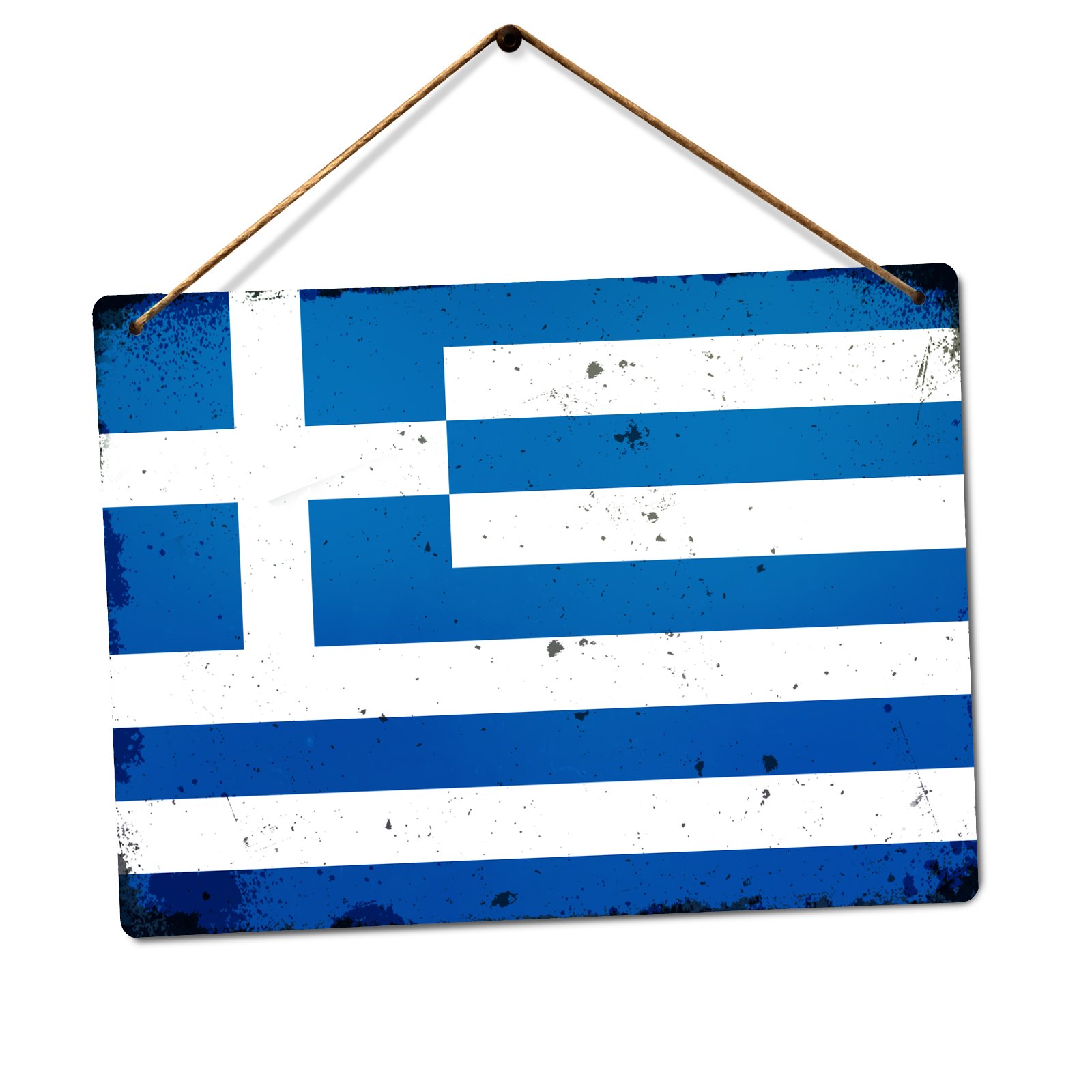 | WTF | Worn World Flags – Greece | Twine - Metal Wall Sign Plaque Art Inspirational