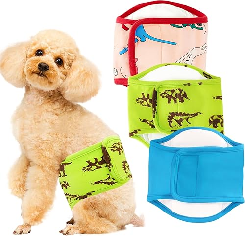 Paquete de 3 bandas para el vientre para perros machos, reutilizables, lavables, suaves y cómodas, a prueba de fugas, con alta absorción, para