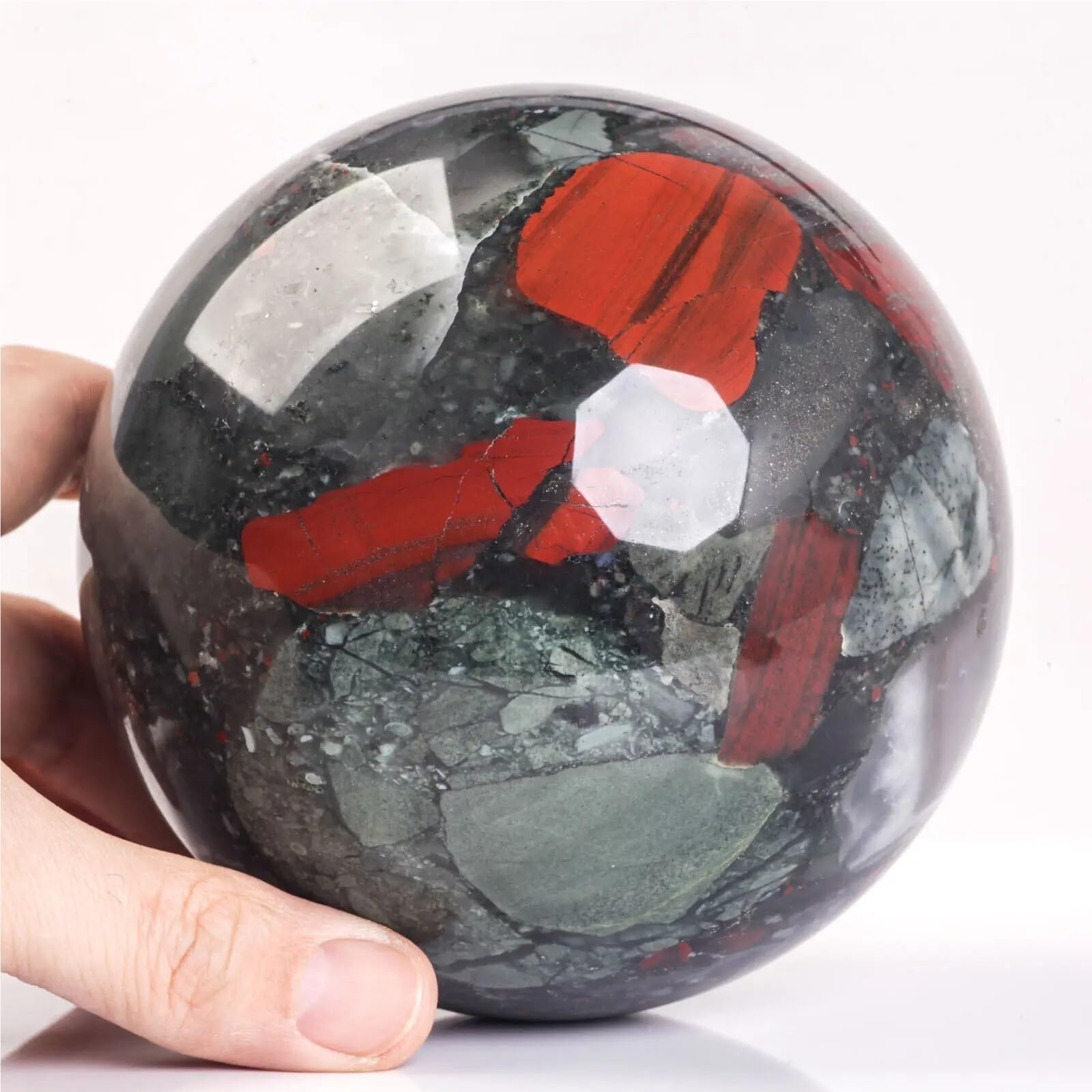 XZCASD Beautiful Natural African bloodstone quartz sphere crystal ball, suitable for Reiki and meditation ornaments.(900-1000g)