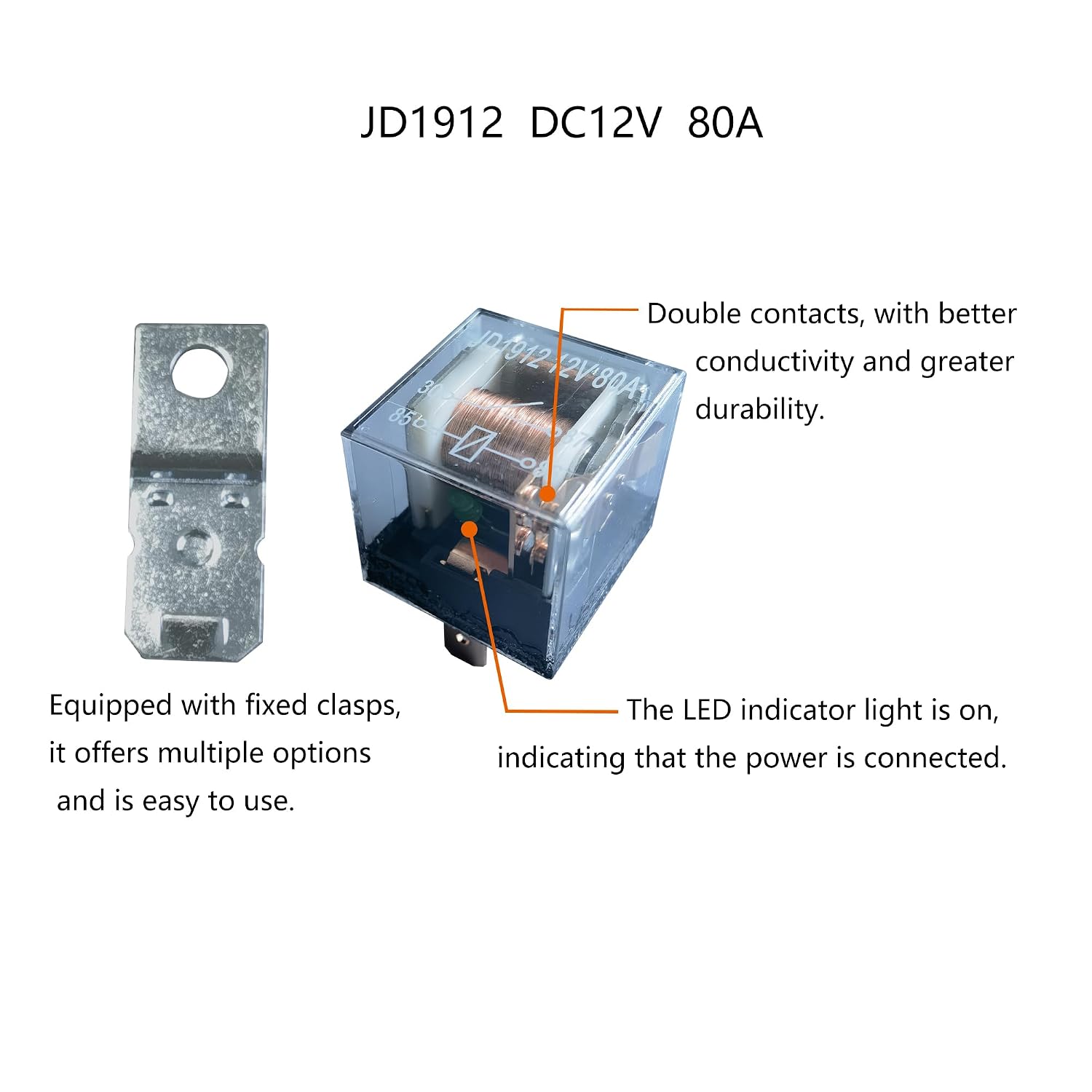 JD1912 12V 80A 4-Pin Auto Relay LED Heavy Duty for Car Truck Boat | Heavy-Duty, High-Current Switching, For Cars, Trucks, Boats & Off-Road Vehicles