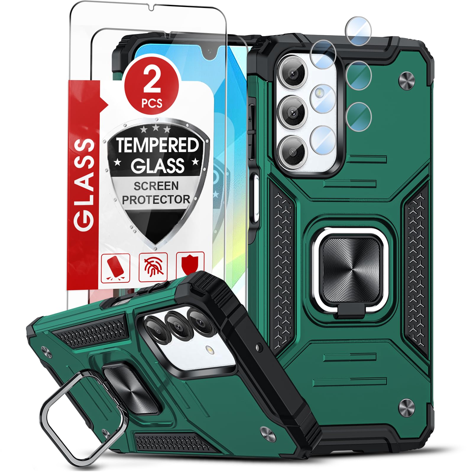 LeYi Etui do Samsung Galaxy A16 5G z [2 opakowania] Szkło hartowane + folia na aparat [2 opakowanie], metalowa obudowa silikonowa TPU odporna na wstrząsy zderzak do telefonu Samsung A16 5G Zielony