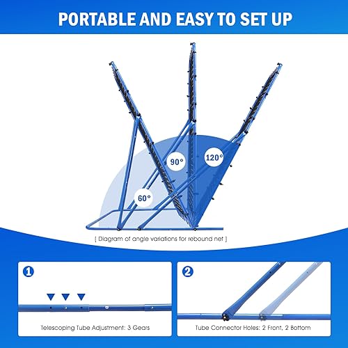 Miniatura 6 de Red de rebote de fútbol, entrenamiento de fútbol de ángulo de conmutación rápida para control, práctica de pases, fácil configuración, regalos de