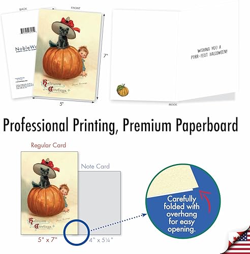 Miniatura 3 de NobleWorks Tarjeta de felicitación de Halloween con sobre de 5 x 7 pulgadas (1 tarjeta) calabaza vintage para niños, gato C10187BHWG