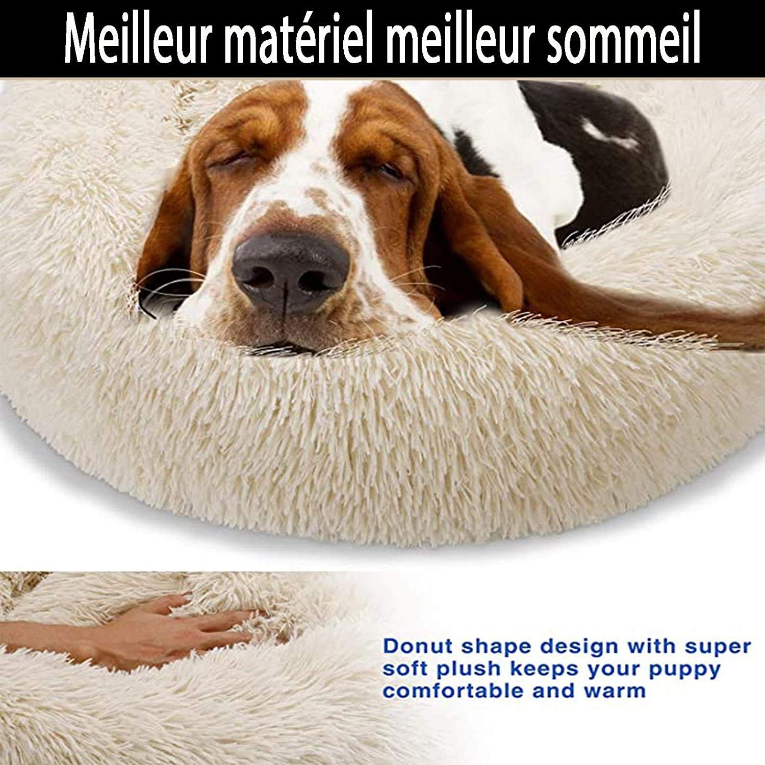 Lit pour Chien Apaisant,Lit pour Chien Extra-Doux Confortable,Puppy Love Rond Donut Moelleux,Panier Chat Chien Dehoussable,Coussin Chien Anti Stress XXXL