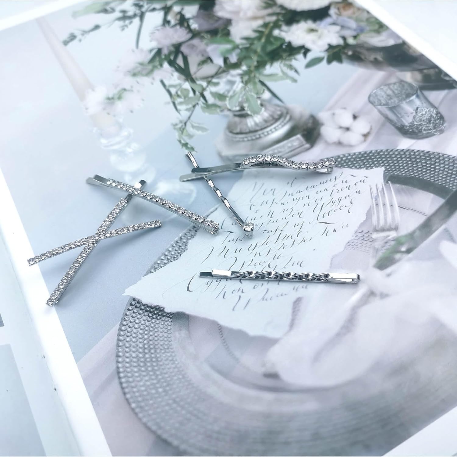 16 Pieces Silver Rhinestone Bobby Pins Set Delicate Decorative Fancy Crystal Hair Clips Shiny Fancy Metal Barrettes, I S X Shaped Diamond Hair Accessories for Women Ladies Girls Wedding Prom Party - Image 5