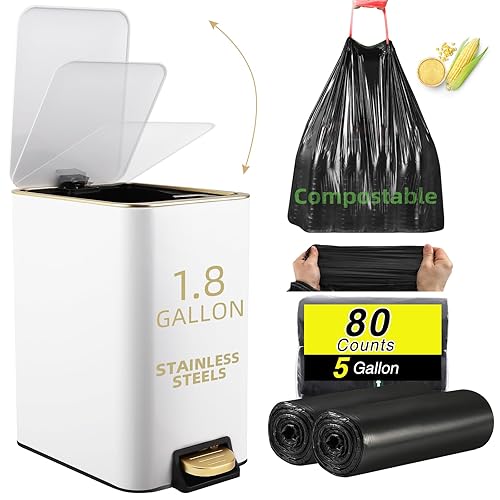 Small Bathroom Trash Can with Lid Soft Close, 1.8 Gallon