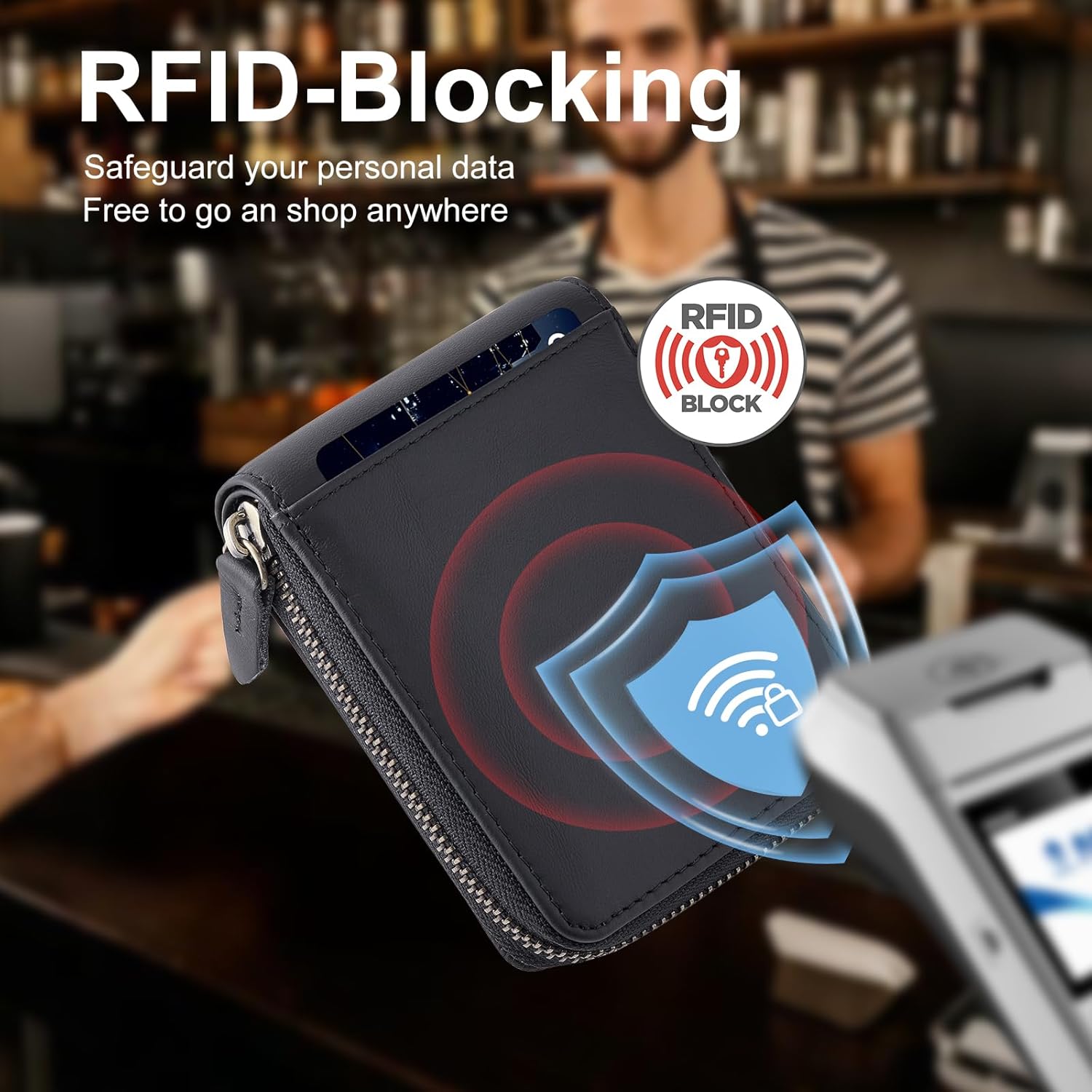 Genuine Leather Men's Wallet with Zipper Vintage RFID Blocking Large Capacity Walle... - Image 4