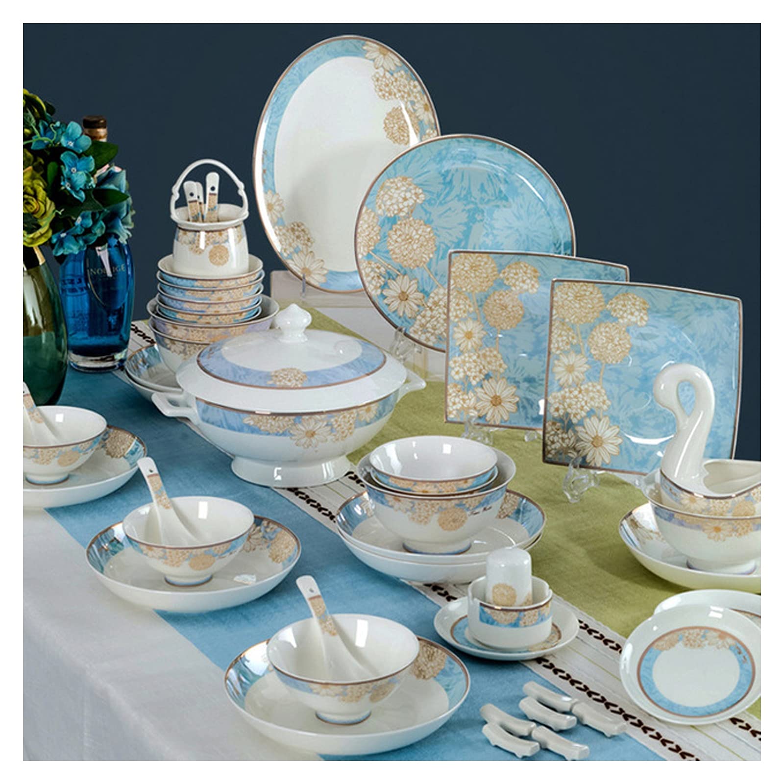 Service De Table en Porcelaine Fine, Style Nordique Créatif, Phnom Penh, 62 Pièces. Idéal pour Offrir, pour Un Mariage Ou Un Hôtel.