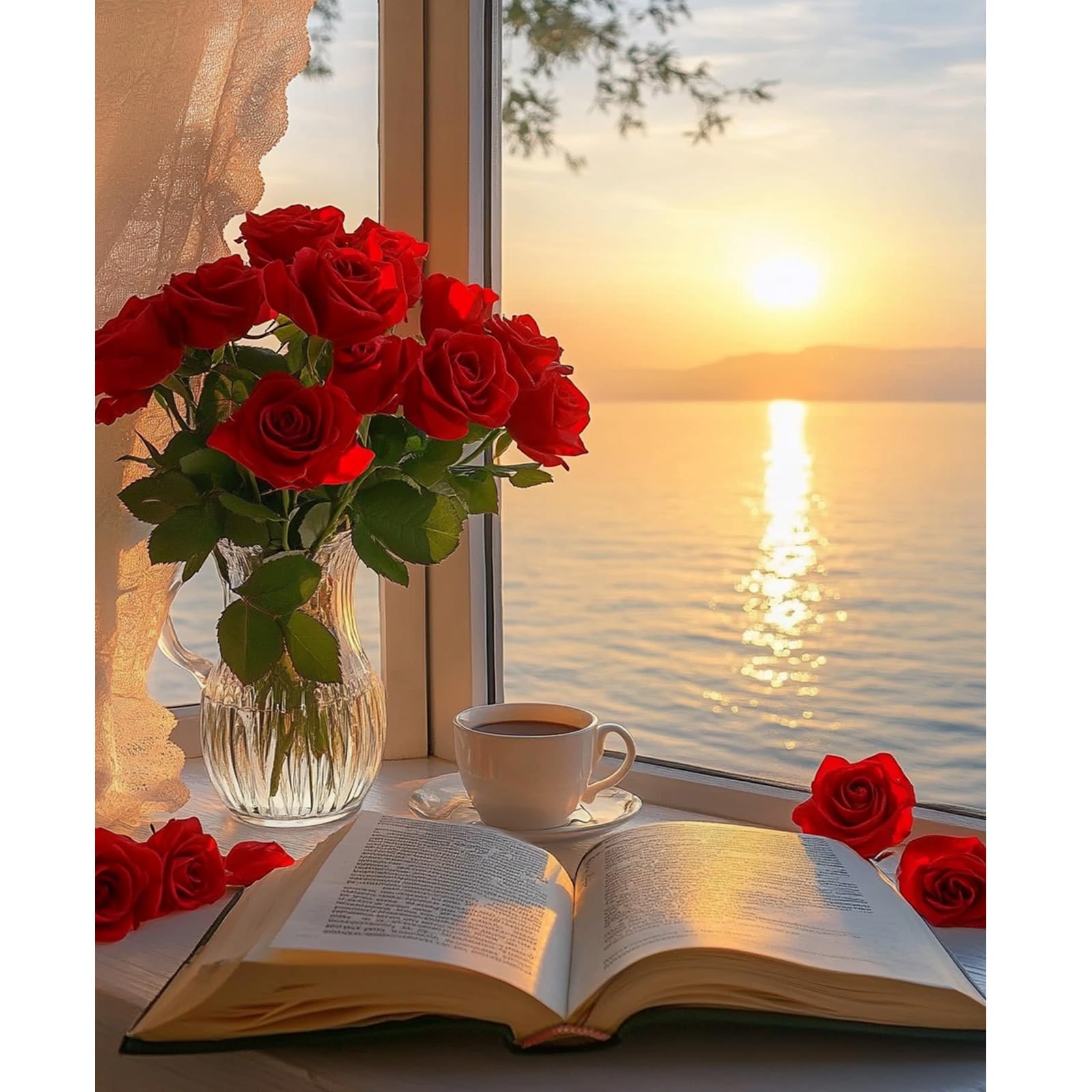 NEWENMO Sunset Scenery Paint by Numbers Kits Adults,Flowers Painting by Number Kit,Landscape Paint by Numbers,DIY Hand Painted Oil Painting Kit Complete,for Beginners Home Decor 40x50cm