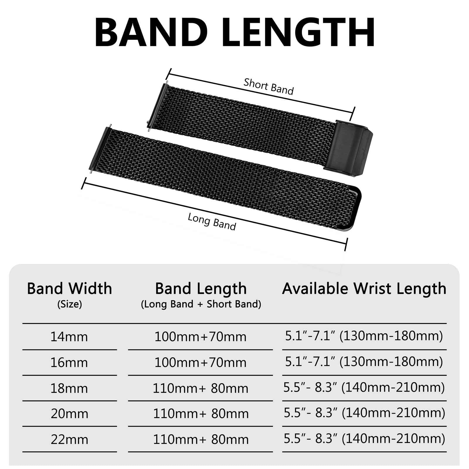 BISONSTRAP Metalowa bransoleta siatkowa do zegarka, dla kobiet i mężczyzn, pasek pleciony ze stali nierdzewnej 316L, szerokość 14 mm, 16 mm, 18 mm, 20 mm, 22 mm