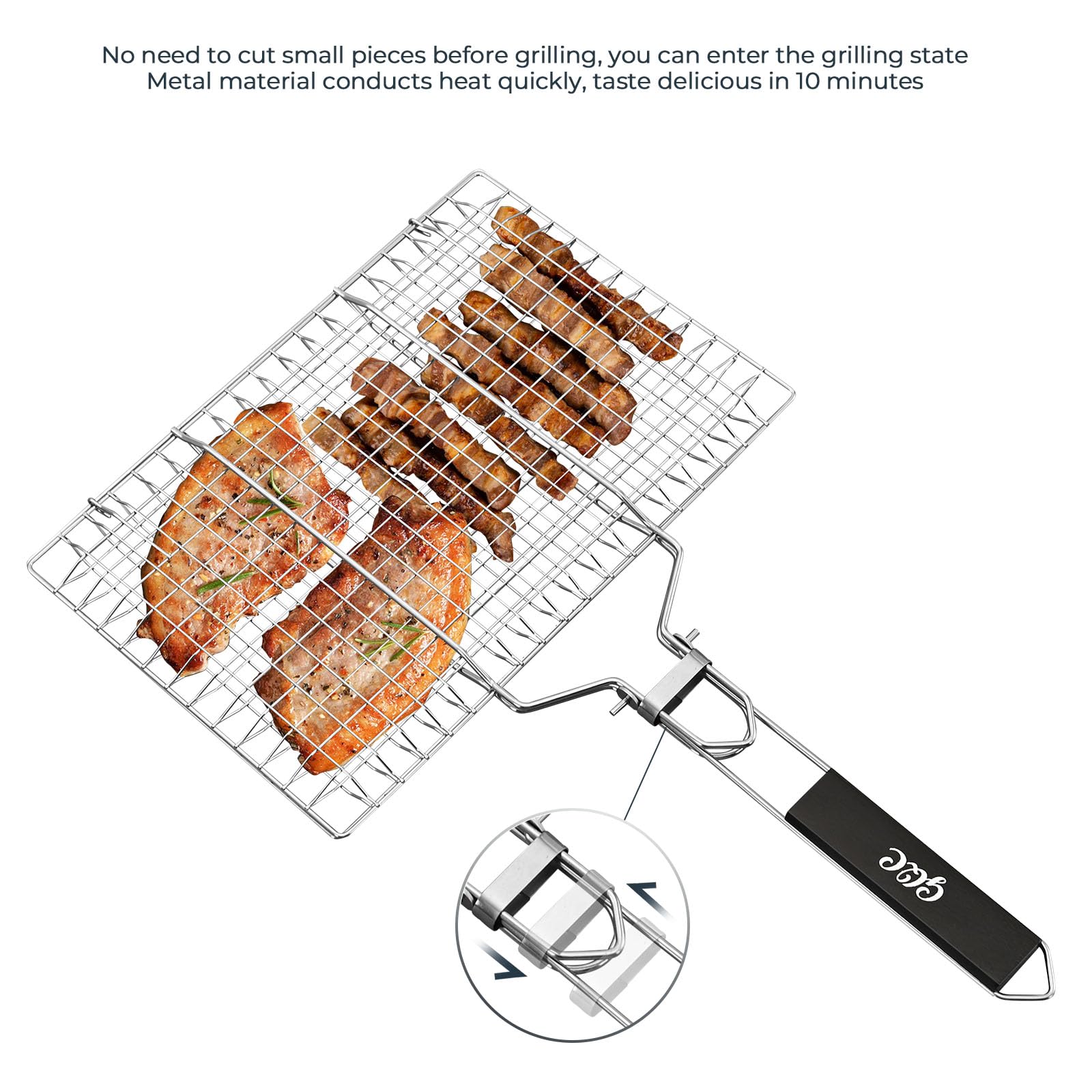 JJoexyfit Grillmand Voor Barbecue, Draagbaar, Opvouwbaar Grillnet Van Roestvrij Staal Met Grillmat Voor Braadvis Garnalen Groenten Steak Vlees